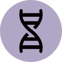Dark purple-filled circle with a DNA spiral icon inside
